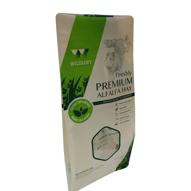 High barrier rabbit pet food plastic side gusset packaging bag with clear front 